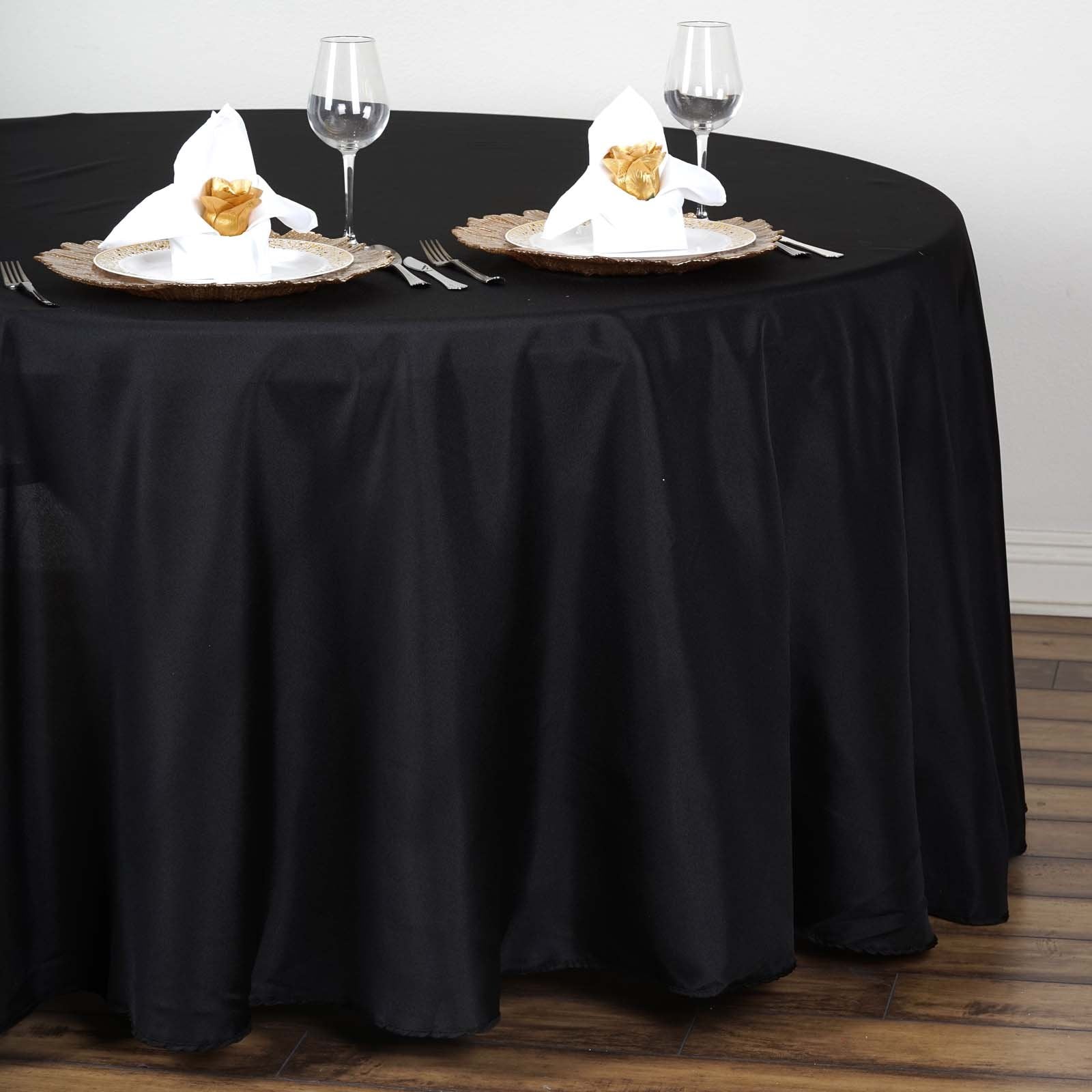 Balsacircle 108 Inch Black Round Polyester Tablecloth Fabric Table Cover Linens For Wedding Party Banquet Reception Events Kitch